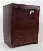 An Industrial painted pine mid century ex Bristol bus station 2 drawer tool - engineers chest of