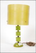 A 1970's resin green mottled table lamp of sectional cylinder construction complete with the green