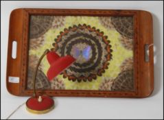 A small 1950's red and gilt metal anglepoise goose neck desk lamp together with a vintage mid