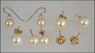 Three pairs of 9ct gold simulated pearl