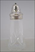 A cut glass silver topped sugar shaker f