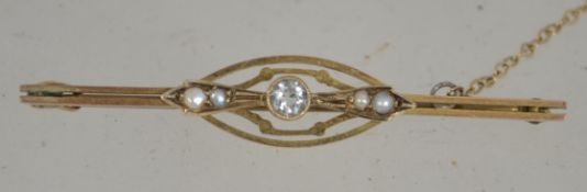 A 9ct gold seed pearl and clear stone se