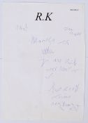 REG KRAY LETTER: An original A4 letter written by Reg Kray to Rhys,