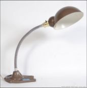 A vintage mid 20th century Hawkins of England Gooseneck desk lamp with a steel pendant shade,