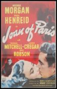 A vintage 1940's film poster ' Joan of Paris' - He's got Woman Trouble - starring Michelle Morgan &