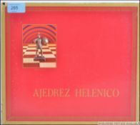 An Ajedrez Helenico cold painted bronze spelter chess set complete in the original box