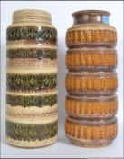 A near pair of decorative retro 1950's West German fat lava / stick stands being 40cm and 41cm