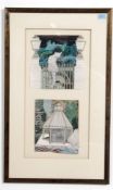 A pair of modern decoupage pictures that have been signed A.