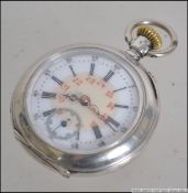 A continental silver 800 proof crown wind pocket watch with decorative dial and faceted hands.