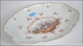 A Meissen composite part tete a tete porcelain tray being handpainted painted with eighteenth