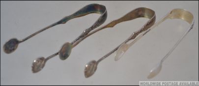 3 silver pairs of sugar tongs. Hallmarks for Richard Richardson, Sheffield.