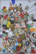 A collection of vintage food / shop advertising pin labels - various. Heinz, Knorr and others.