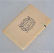 A 19th century Victorian Ivory card case - aide de memoir with hinged top having lined interior,