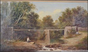 A 19th century oil on canvas painting of Snuffy Jacks Bridge / Half Penny Bridge Snuff Mills