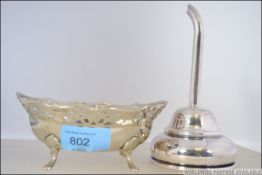 A Masonic silver plate bon bon dish with etched compass and rule Mason's motif together with a