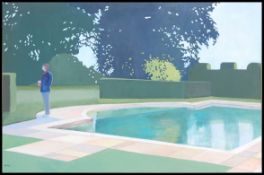 A framed retro 20th century oil on canvas painting titled ' Reflections ' by Apter - Smith