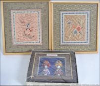 Two Chinese silk framed embroidery pictures one of a butterfly and flowers the other with bird and