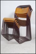 A set of six vintage mid 20th century church / village hall stacking chairs.