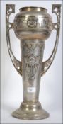 A stunning large silver plate twin handled vase of Art Nouveau form in the manner of WMF.