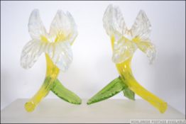 A pair of stunning mid 20th century hand blown studio glass opaque glass cornucopia vases.