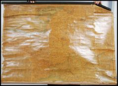 A large canvas framed map of Somerset, Dorset & Wiltshire, likely a School map by Bacons New Survey.