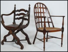 A 20th century Italian savonarola chair - throne chair having cross frame together with an Ercol