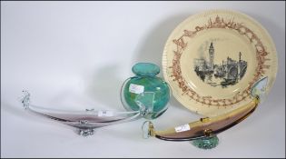 2 Venetian glass gondolas , probably Murano ,