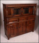 An Old Charm Jacobean revival oak buffet - court cupboard sideboard with upper gallery back having