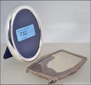 2 silver hallmarked picture frames, one sterling 925 silver oval shape with easel back,