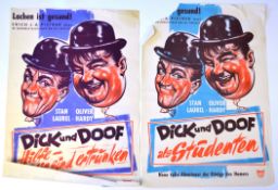 LAUREL & HARDY POSTERS; Two vintage c1950's / 1940's European Dick Und Doof film posters. Both AF.