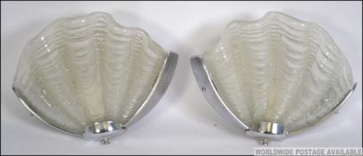 A pair of good 1930's Odeon style cinema shell glass uplighters - chandeliers.