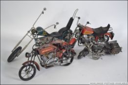 A good group of 4 vintage style model motorbikes to include motorbike with side car,