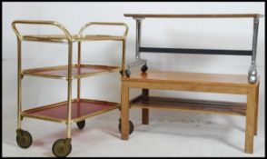 A vintage / retro mid century gilt tubular three tier hostess trolley along with a formica topped