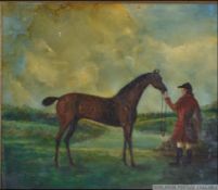 A 19th century oil on canvas painting of an equestrian - hunting scene.