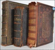 A collection of 19th century leather bound brass and gilt tooled Bible's to include two Welsh