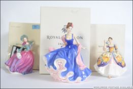 Three Royal Doulton Figurines: Autumn Breaze HN4716 Christine HN4930 and Pretty Ladies First Love