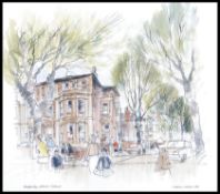 A framed and glazed watercolour of Amberley House School signed by Patrick Collins 1992.