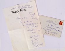 REG KRAY LETTER: An original letter from Reg Kray to his adopted son, Brad.