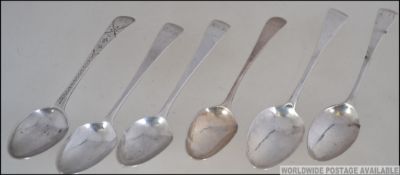 6 silver teaspoons to include 4 by Hestor Batemen, London 1804 & 1 for 1809, 1 for 1810.