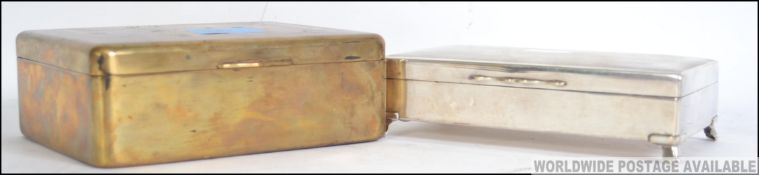 A vintage brass Abdulla & Co Ltd cigar box together with a silver plated desk top cigarette case