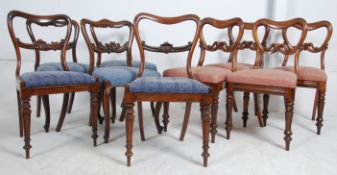 A harlequin set of 9 rosewood balloon back dining chairs dating to the mid 19th century.