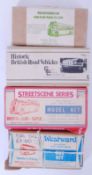 WHITE METAL KITS: A collection of 4x vintage white metal diecast model kits, all buses,