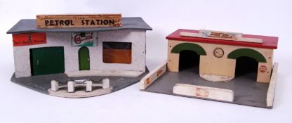 GARAGES: Two charming vintage post-war wooden made toy garages.