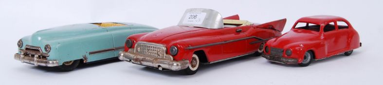 TINPLATE: A collection of 3x 1950's tinplate cars to include a Chad Valley,