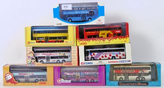 BUSES: A collection of 8x Corgi (and other) diecast model buses, mostly Japanese variations.