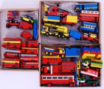 LEGO: A collection of mostly vintage 1970's Lego custom made vehicles - to include buses, wagons,