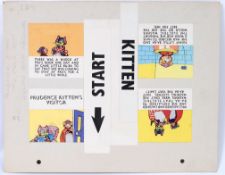 TV COMIC ORIGINAL ARTWORK: A rare original c1951 Hulton Press ' Prudence Kitten ' artwork from TV