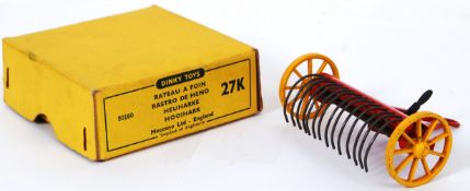 DINKY: A vintage Dinky Toys diecast model 27K Hayrake. Within the original yellow buff box.