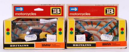 BRITAINS: Two original vintage Britains diecast model motorcycles - 9699 BMW Racing Combination.