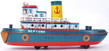 RARE 1950's TINPLATE TUG: A rare vintage 1950's 'Modern Toys' made Japanese tinplate 'Neptune' tug